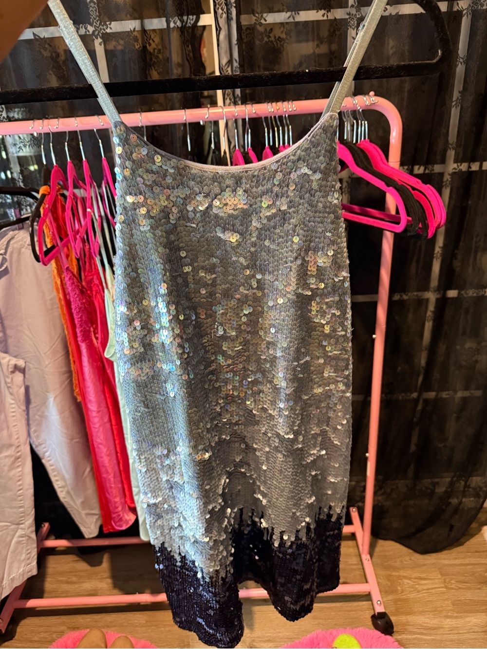 Flowers by Zoe Silver Sequin Ombre Dress with Black Hem